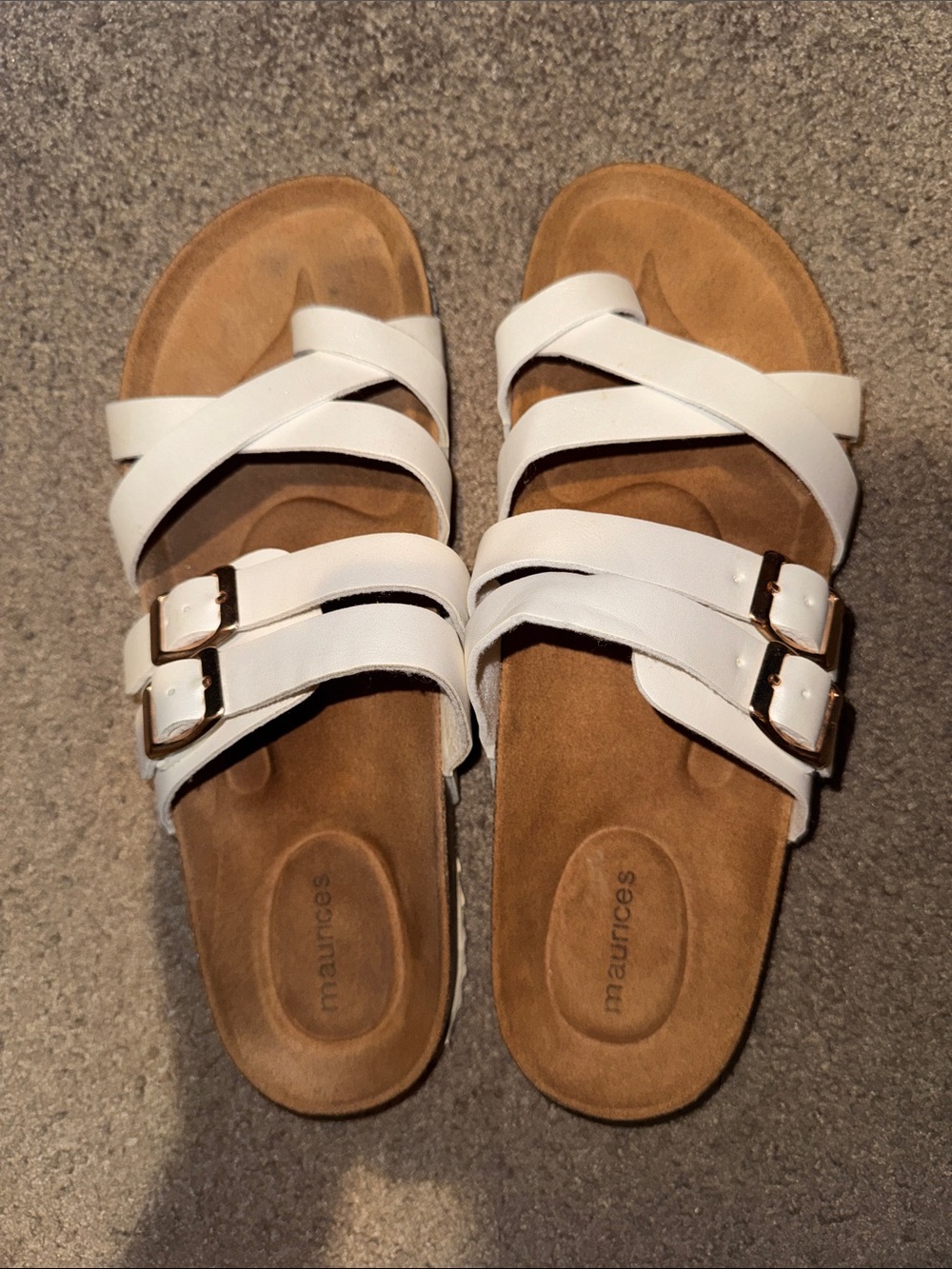 Maurices White Double-Buckle Cross-Strap Slide Sandals